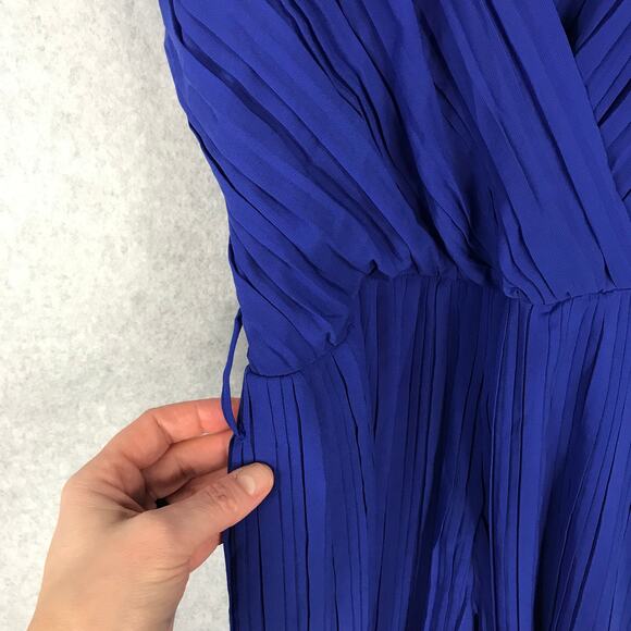 Beyond Words Romper Womens Medium Blue Pleated Flowy Belt Summer Vacation Resort - Picture 5 of 15